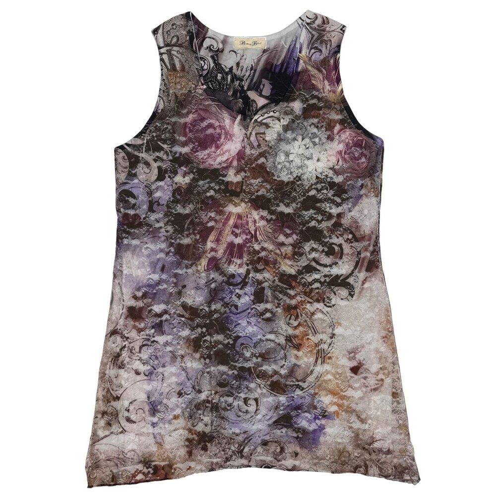 Vtg 90s NWOT Moody Floral Lace Overlay Tank Top | Grunge Fairy Whimsigoth Y2K M